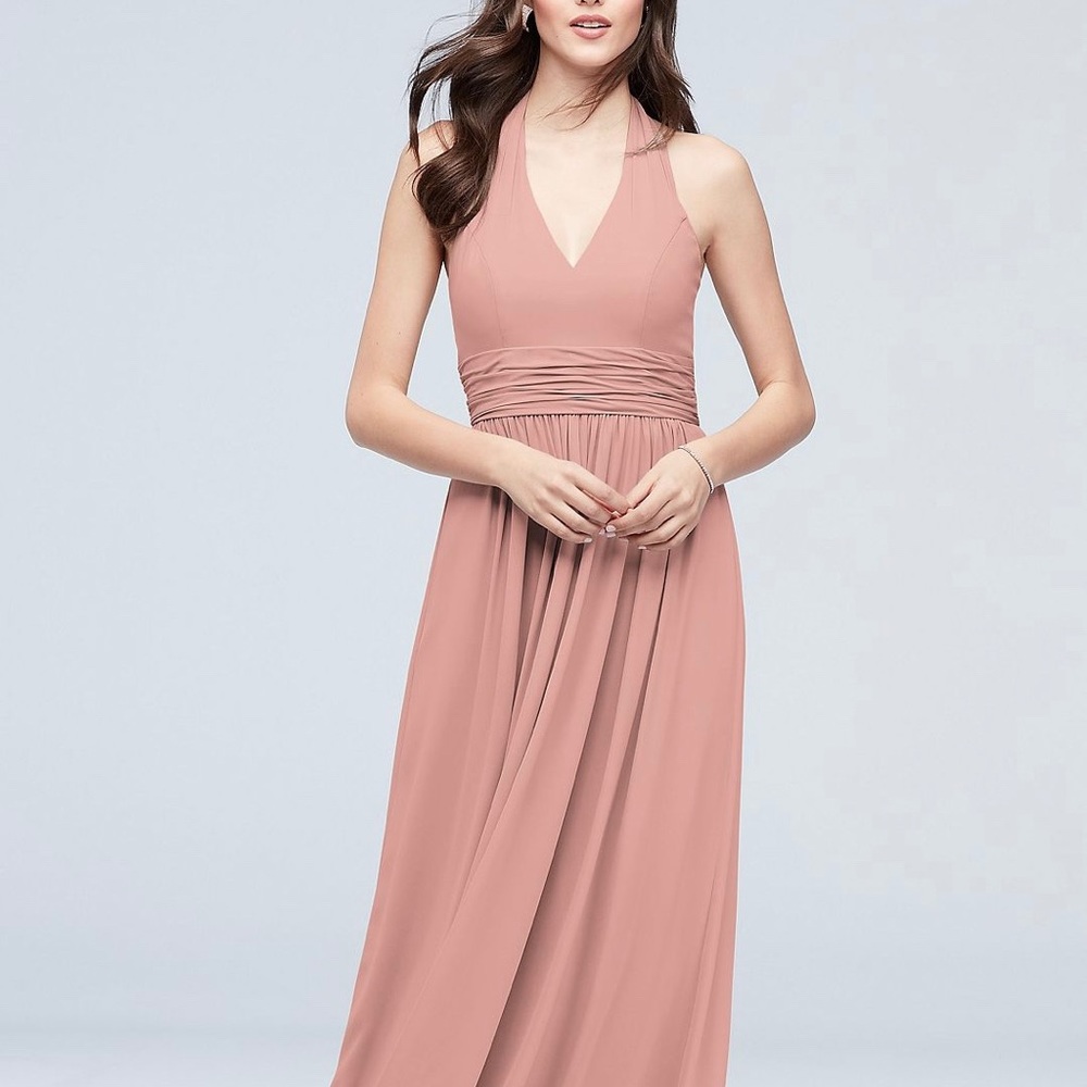 Halter Ruched Waist Georgette Bridesmaid Dress